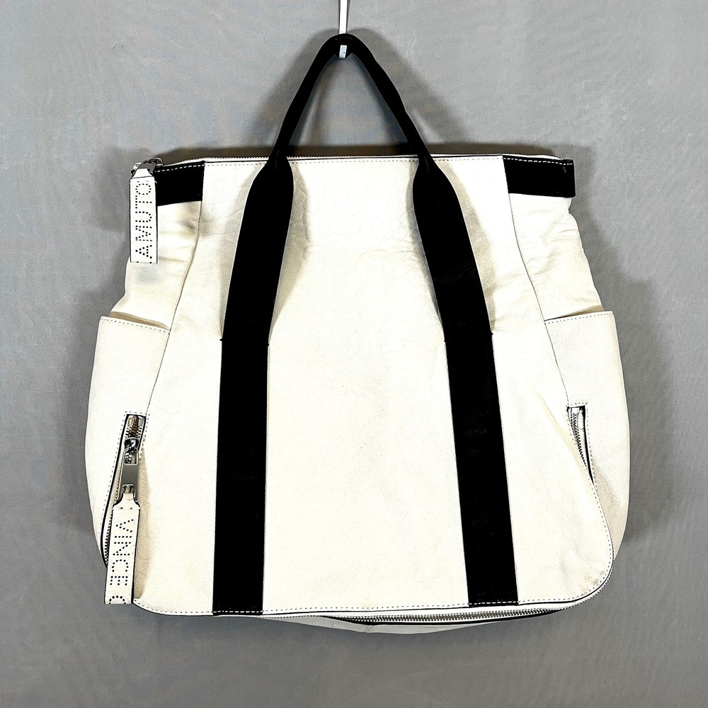 Vince Camuto Sonny Leather Tote Bag Travel Carryon Black‎ Cream